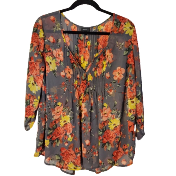 torrid Tops - Torrid Sheer Blouse Gray/red/yellow Fall Colors!